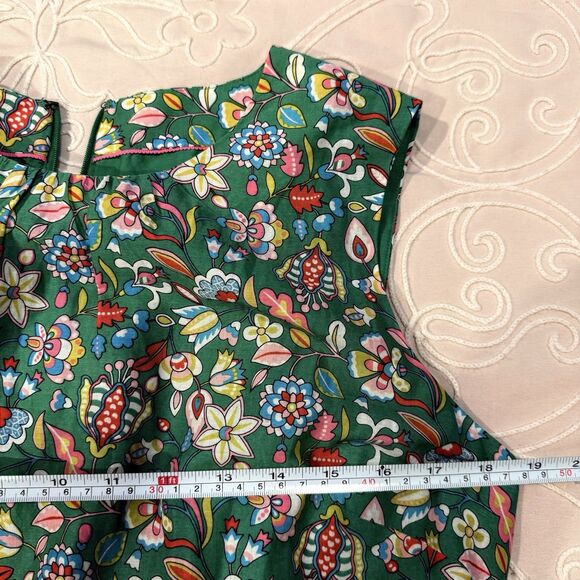 Boden Green Pink Floral Embroidered Midi Dress Sleeveless Fit & Flare Size 10 - Picture 14 of 15